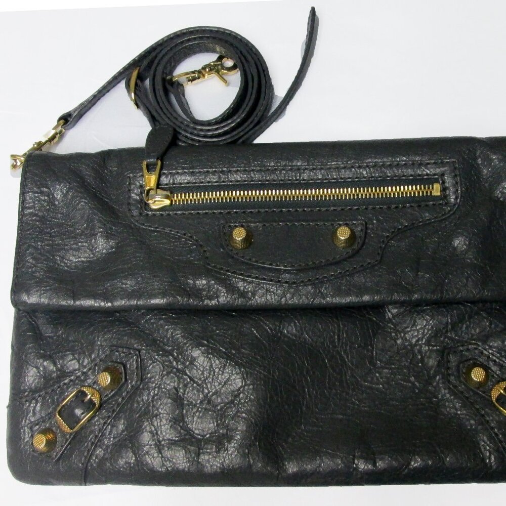 Balenciaga Dark Green Leather GGH Envelope Clutch